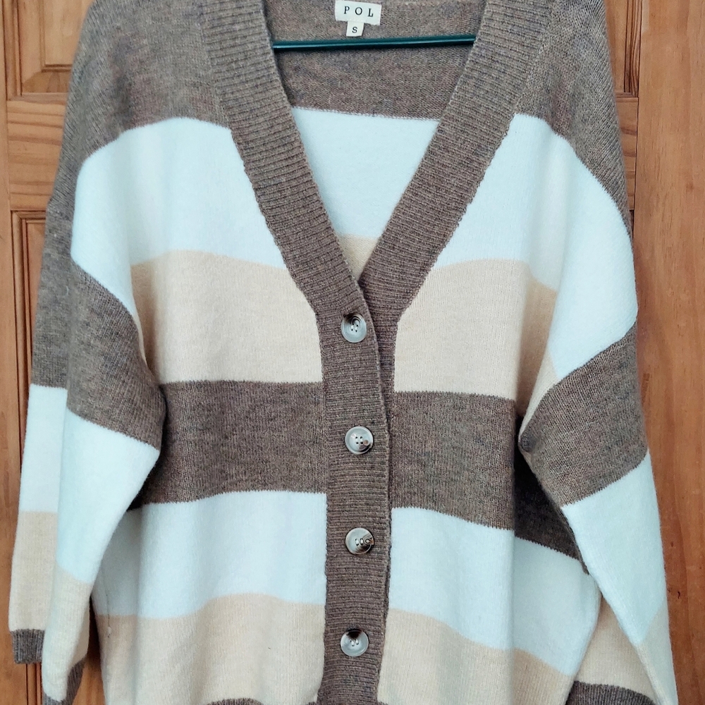 POL Women's Cream and Brown Striped Cardigan - Picture 9 of 9